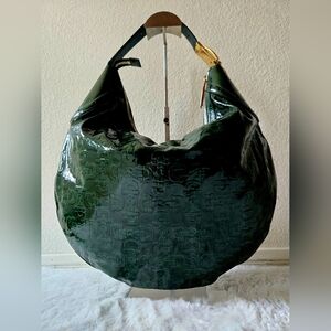 🔴SOLD‼️Gucci Green Patent Leather Horsebit Glam Hobo Bag